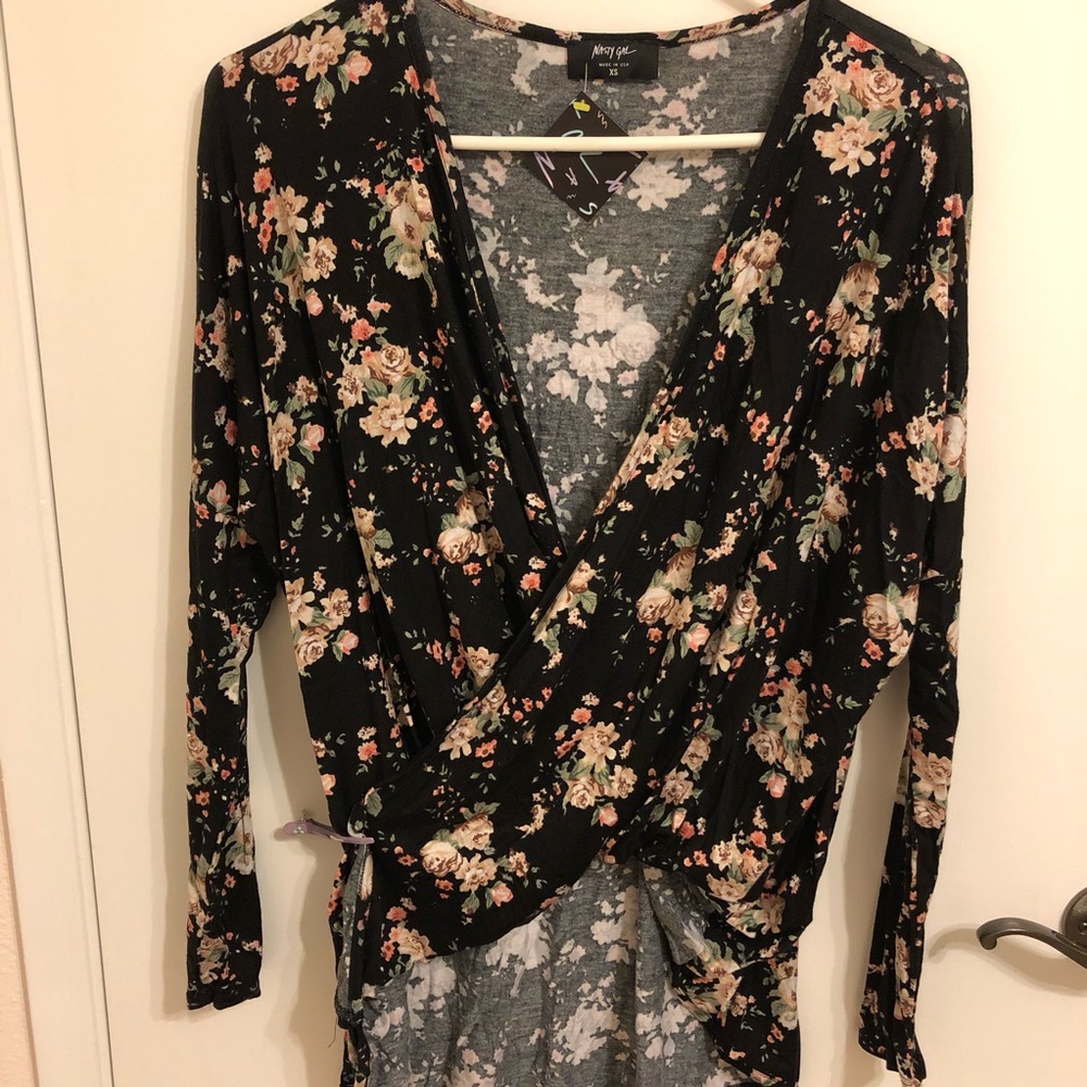 Nasty Gal Floral Wrap Top